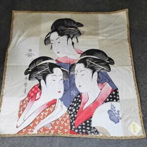 New / Vintage Ukiyo e Woven Cotton Fabric Handkerchief 3 Japanese Women 17 in